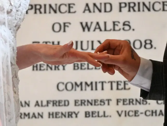 groom putting on his brides ring