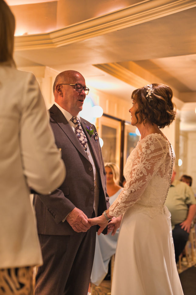 “Bride and groom at their wedding ceremony  at The Stanneylands Hotel in Wilmslow, Cheshire.